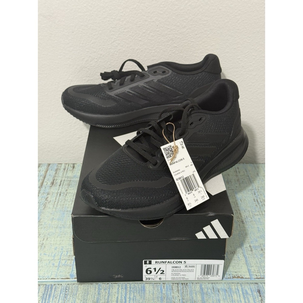 Adidas Runfalcon 5 Men's Sneakers Size 6.5 Triple Black NIB